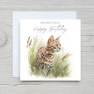 Carte de joyeux anniversaire, cartes d'anniversaire aquarelle Bengale. Propriétaire de chat, cadeau pour amoureux