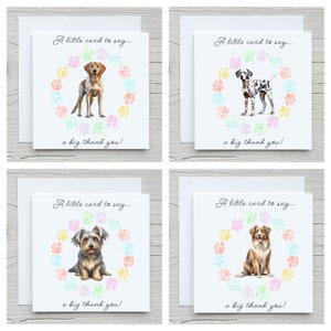 Personaliza una tarjeta pequeña para agradecer. Tarjetas con temática canina. Para veterinarios o cuidadores de mascotas.