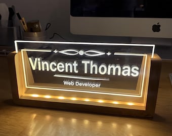 Personalised LED Desk Name Plate – Custom Laser Engraved Acrylic
