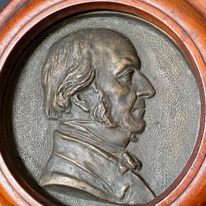 Antique Cast Bronze Plaque Of Prime Minister Gladstone with Original Walnut Frame