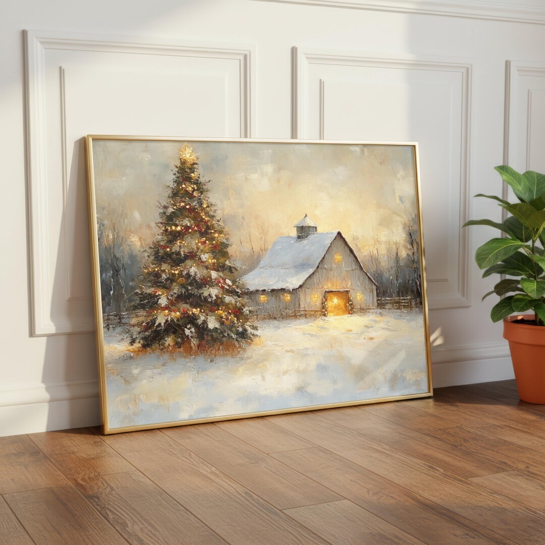 Cozy Vintage Christmas Barn Print | Farmhouse Holiday Wall Art Digital ...