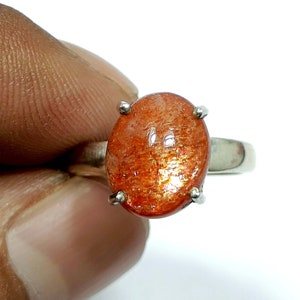 Natural Sunstone Ring, 925 Silver Ring, Orange Sunstone Ring, Fire Flash Stone Ring, Handmade Ring, Boho Gemstone Ring, Anniversary Ring