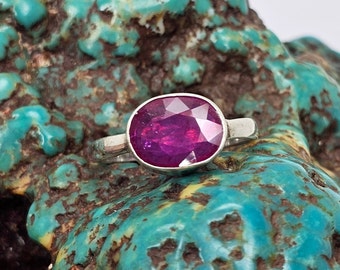 Oval Ruby Ring, 925 Sterling Silver, Bridal Promise Ring