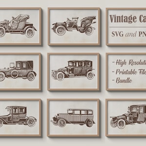 Vintage Car Clipart Bundle – Printable Classic Auto Illustrations – Antique Car Wall Art – Retro Garage Decor – SVG and PNG High Resolution