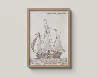 Vintage Sailing Ship Clipart: Hand-Drawn Nautical Illustration (SVG, PNG, JPG Digital Download)