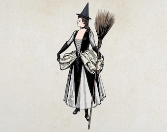 Vintage Witch Clipart SVG PNG - Gothic Witchy Illustration