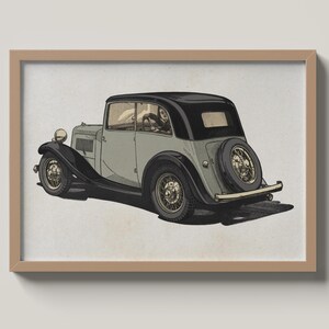 Vintage Car Wall Art Printable – Classic Car Illustration – Retro Auto Decor – Antique Car Poster Download – Garage Wall Art for Men Cave