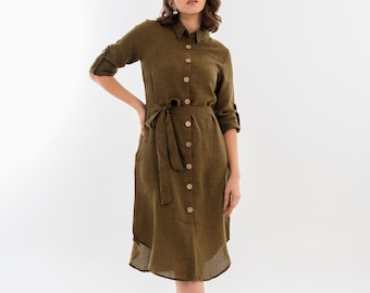 Women's Shirt Dress, Linen Shirt dress, Shirt Dress for Office