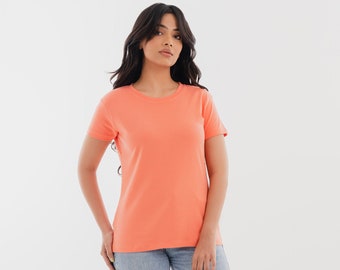 Orange tshirt for women, minimalist tshirt for women, casual tshirt for women, Round neck tshirt for women,  Cotton tshirt for women