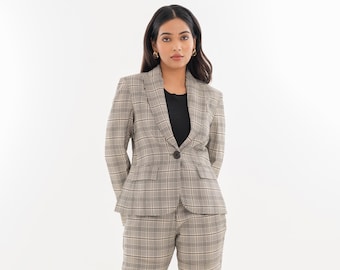 Business Suit for Women, Blazer for Women, Women's Trousers,  Women's checked Blazer,  Women's Grey Blazer, Women's Grey Trousers