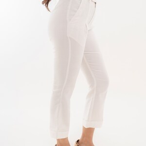 Women's Ankle Length Pant, White Casual Pants, Cotton Pants, Women's Trousers image 3