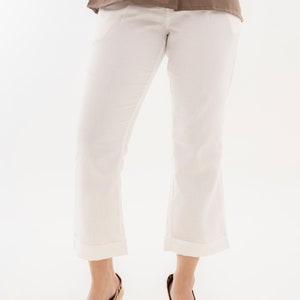 Women's Ankle Length Pant, White Casual Pants, Cotton Pants, Women's Trousers image 4