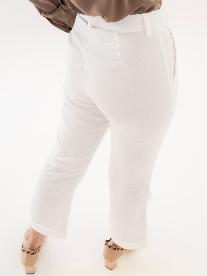 Women's Ankle Length Pant, White Casual Pants, Cotton Pants, Women's Trousers image 5