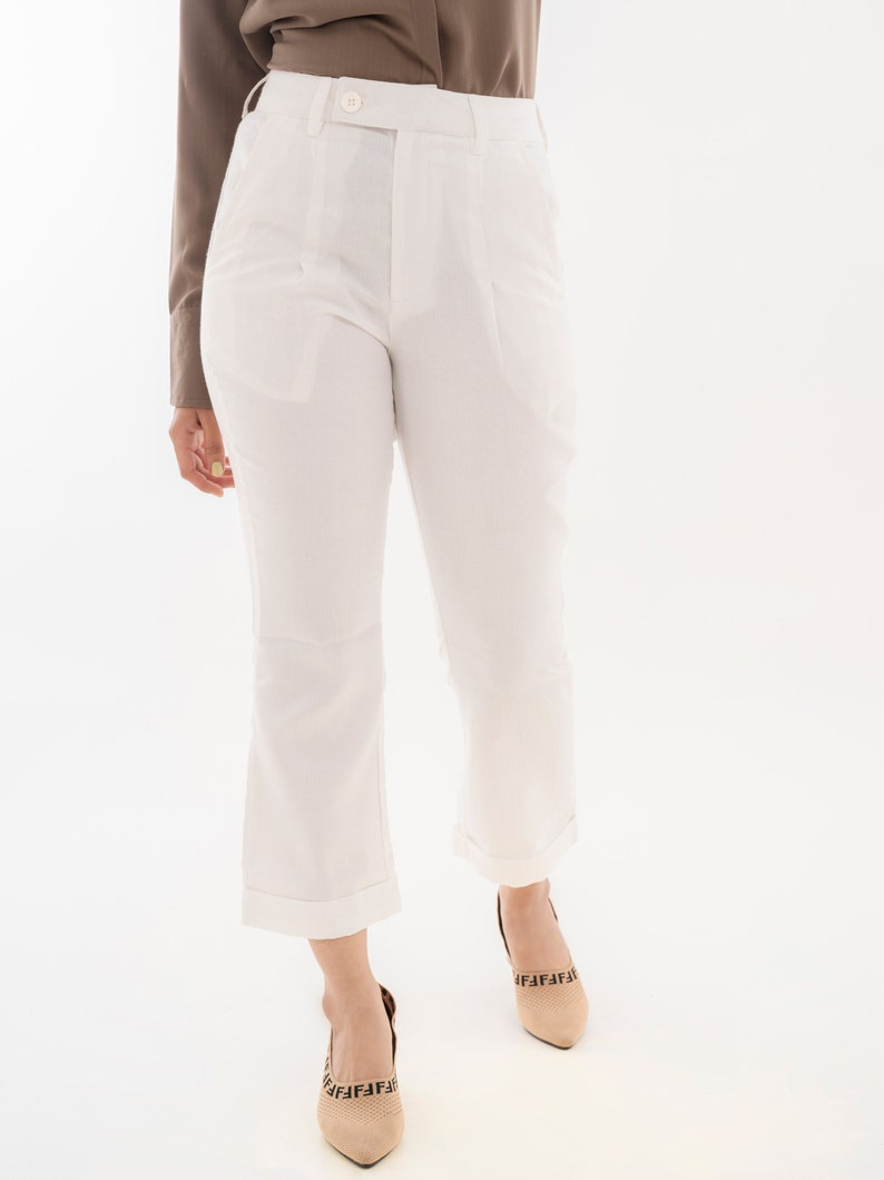 Women's Ankle Length Pant, White Casual Pants, Cotton Pants, Women's Trousers image 2