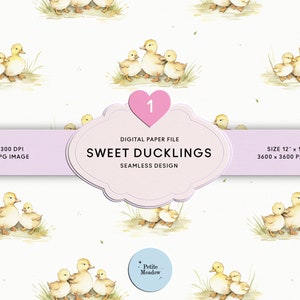 Watercolor Duck Seamless Pattern Duckling Repeating Pattern Nursery Cottagecore Pattern Spring Baby Fabric Sublimation Preppy Fabric Print
