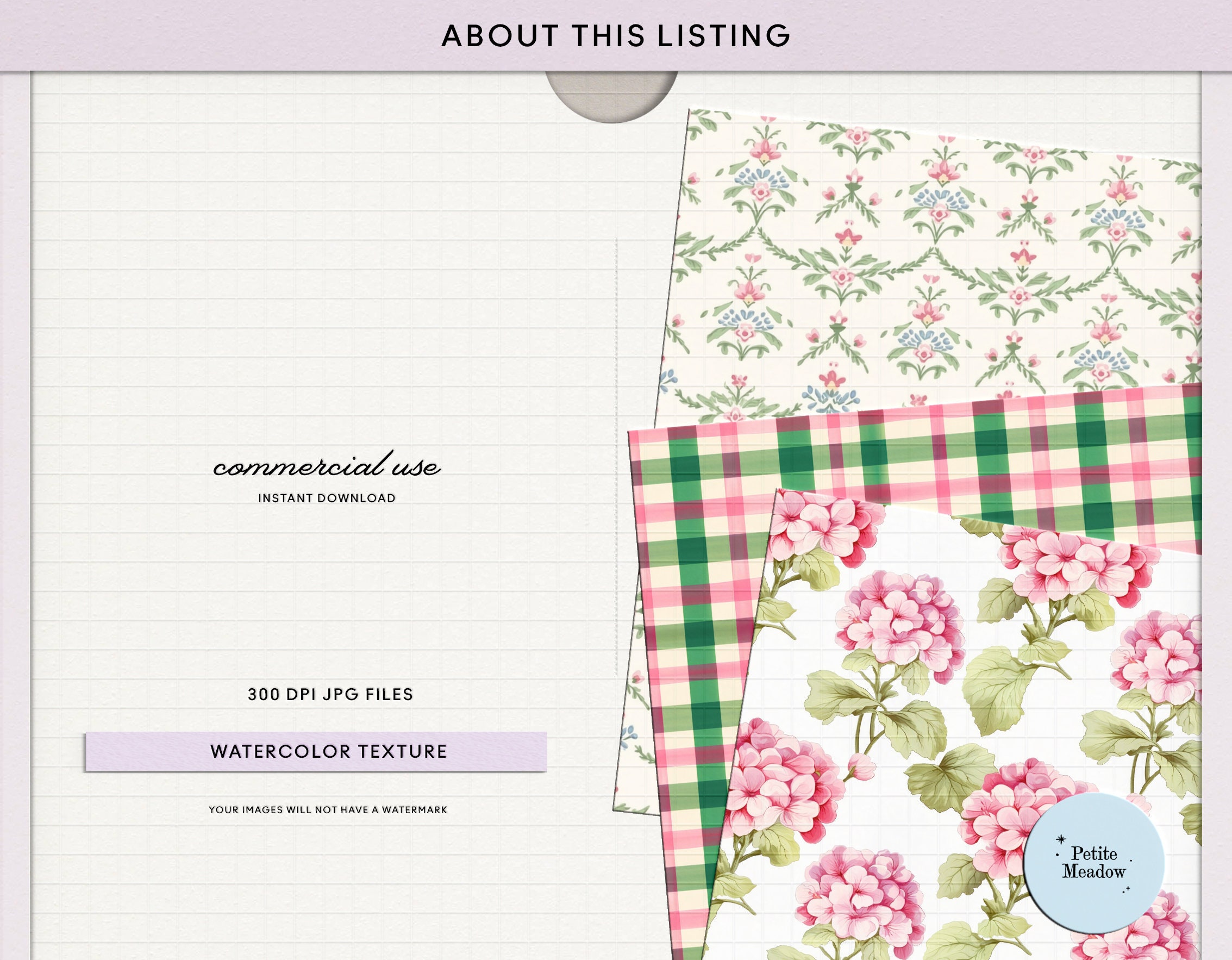 Watercolor Pink Floral Digital Paper Pack, Shabby Chic Roses and ...