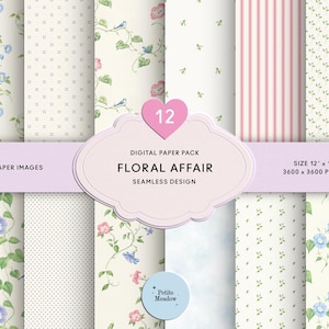 Carta digitale vintage con fiori rosa e acquerello, carta stampabile senza soluzione di continuità, shabby chic, confezione da 2, carta per scrapbooking, collage, diario, fiori antichi e delicati.