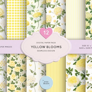 Aquarel gele bloemen digitaal papier naadloos shabby chic afdrukbaar papier lente gele bloemen plakboek vlinders ongewenste dagboek