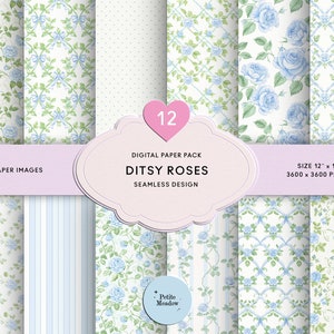 Vintage Watercolor Blue Rose Digital Paper Seamless Shabby Chic Printable Paper Blue Ditsy Flower Scrapbook Paper Collage Sheet Junk Journal