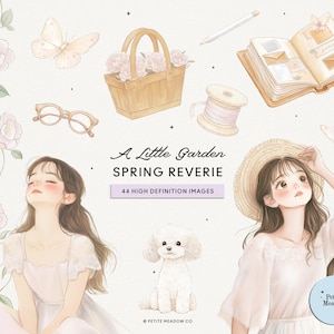 Ensemble de cliparts aquarelle roses printanières Cottagecore Clip Art Planner Girl PNG Images de rat de bibliothèque pastel en téléchargement numérique à usage commercial