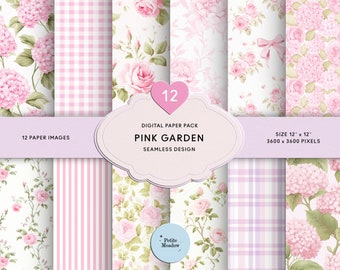 Vintage Pink Floral Digital Paper: Roses, Hydrangeas, Peonies (Digital Download)