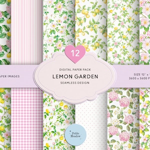 Aquarell Rosa Zitrone Digitales Papier Nahtlos Shabby Chic Druckbares Papier Pastell Rosa Limonade Sommer Blumen Geschenkpapier Citrus Junk Journal