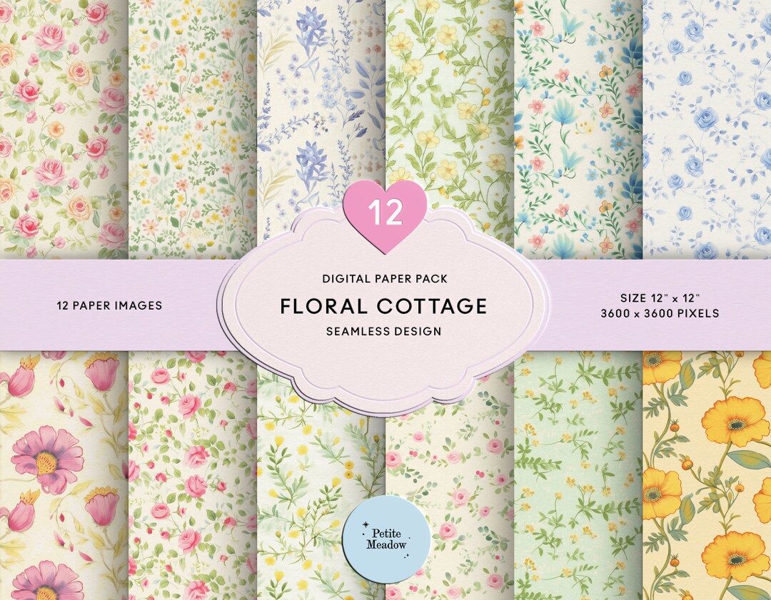 Vintage Watercolor Floral Digital Paper Seamless Shabby Chic Ditsy ...