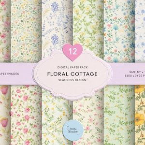 Carta digitale floreale vintage con motivo shabby chic senza soluzione di continuità, confezione da collage di carta per scrapbooking floreale, diario Cottagecore