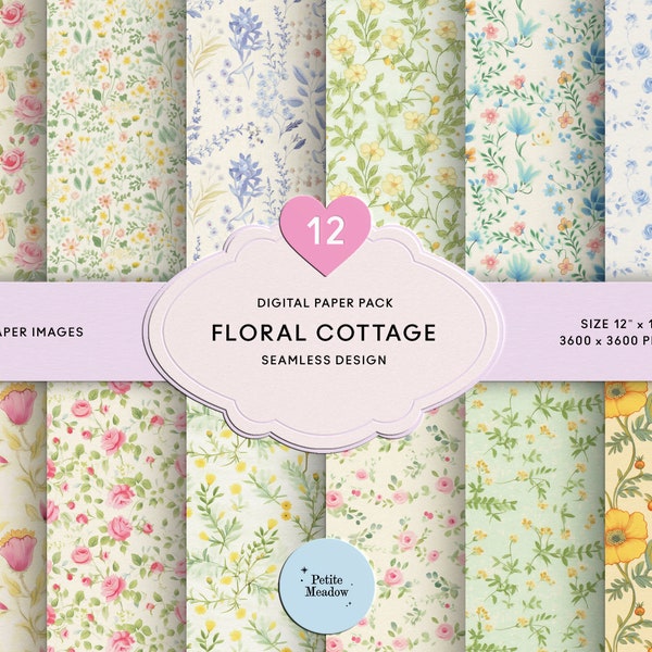 Vintage Watercolor Floral Digital Paper Seamless Shabby Chic Ditsy Pattern Pack Floral Scrapbook Paper Collage Sheets Cottagecore Journal