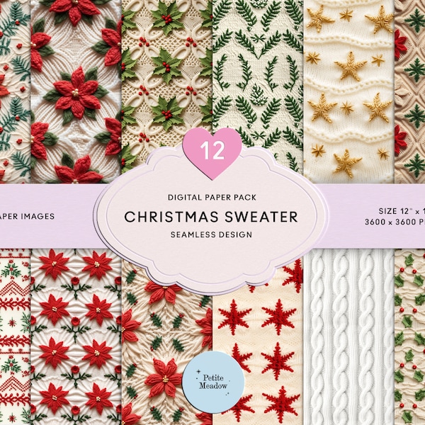 Christmas Knit Sweater Seamless Digital Paper 3D HD Christmas Knit Printable Pack Winter Holiday Scrapbook Christmas Embroidery Sublimation