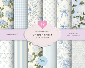 Watercolor Dusty Blue Floral Digital Paper Seamless Shabby Chic Printable Paper Pack Preppy Fabric Scrapbook Paper Blue Nursery Junk Journal