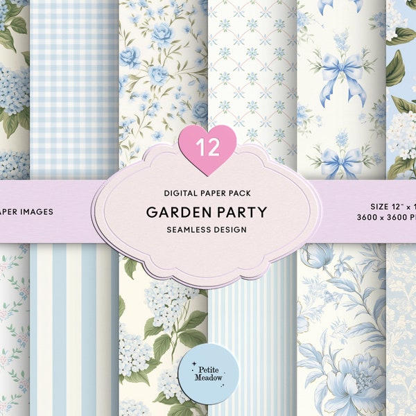 Watercolor Dusty Blue Floral Digital Paper Seamless Shabby Chic Printable Paper Pack Preppy Fabric Scrapbook Paper Blue Nursery Junk Journal