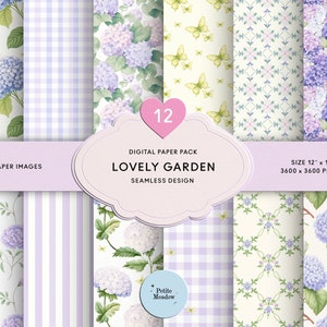 Papel digital floral roxo aquarela sem costura shabby chic papel para impressão flores roxas scrapbook papel borboleta berçário lixo diário