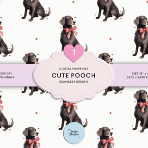 Watercolor Dog Seamless Pattern Red Bow Preppy Repeating Pattern Labrador Retriever Fabric Sublimation Grandmillennial Red Bow Fabric Print