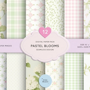 Papier numérique floral pastel aquarelle sans couture, paquet de papier imprimable shabby chic chic, petites fleurs, papier de scrapbooking, motif grand-millénaire BCBG