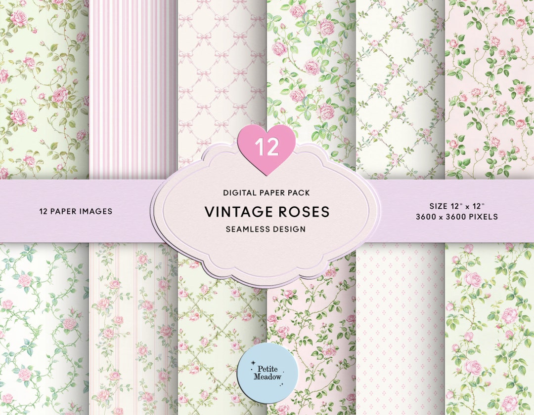Vintage Watercolor Pink Roses Digital Paper Seamless Shabby Chic ...
