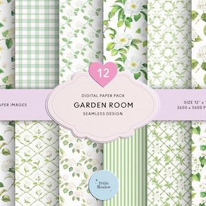 Carta digitale vintage con acquerello e verde, carta stampabile senza soluzione di continuità, stile shabby chic, carta per scrapbooking con foglie verdi, collage floreale, diario spazzatura