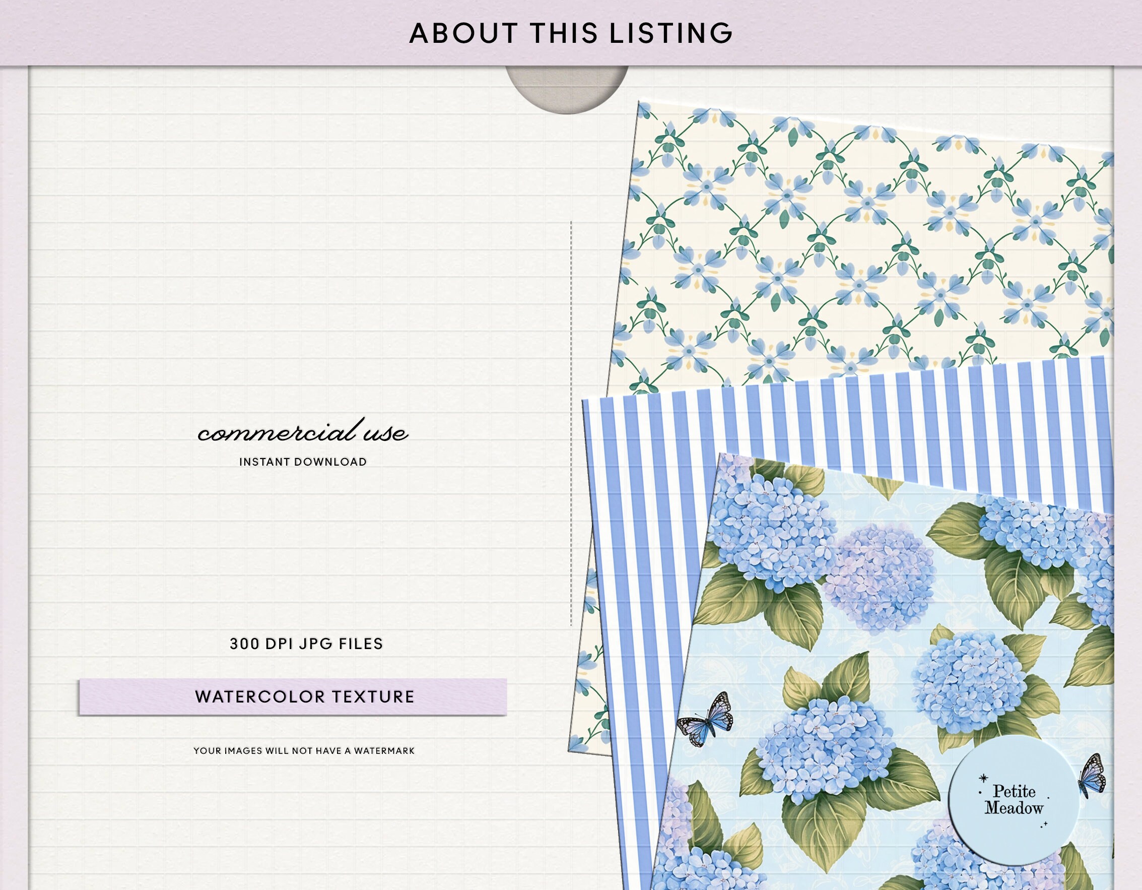 Watercolor Blue & White Floral Digital Paper Pack, Royal Blue Seamless ...