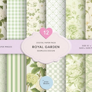 Vintage aquarel groene bloemen digitaal papier naadloos shabby chic afdrukbaar papierpakket preppy bloemen plakboek collageblad ongewenste dagboek