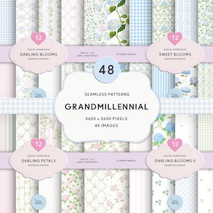 Watercolor Grandmillennial Seamless Patterns Ditsy Floral Shabby Chic Pastel Printable Paper Digital Repeating Pattern Roses Scrapbook Paper