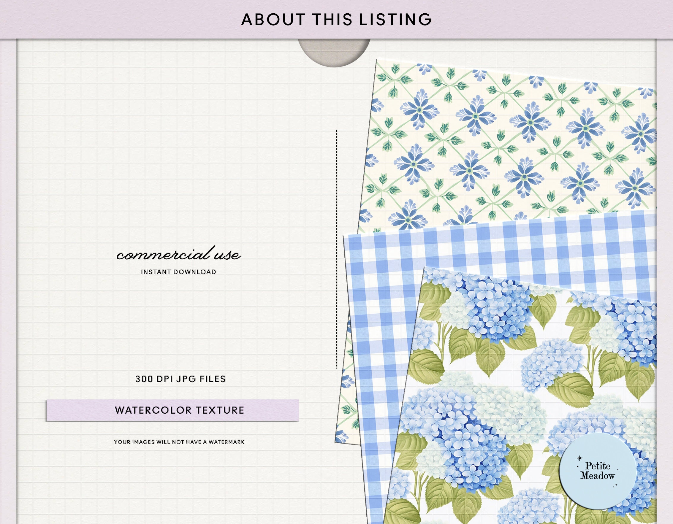 Watercolor Blue & White Floral Digital Paper Pack, Royal Blue Seamless ...
