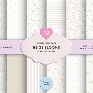 Papel digital floral beige de acuarela vintage, paquete de papel imprimible shabby chic sin costuras, papel para álbum de recortes con rosas ditsy beige, patrón romántico