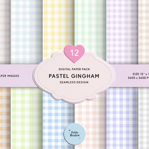 Pastel Gingham Digital Paper Seamless Shabby Chic Printable Paper Pack Cute Gingham Scrapbook Paper Collage Sheet Junk Journal Gingham Paper