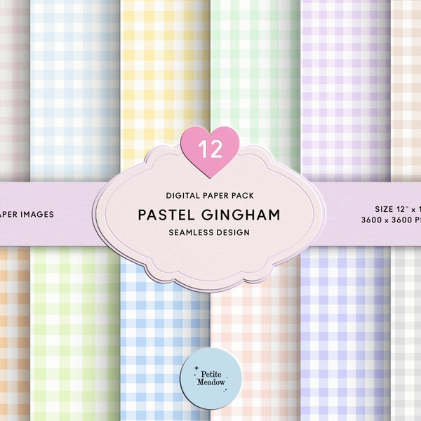 Pastel Gingham Digital Paper Seamless Shabby Chic Printable Paper Pack Cute Gingham Scrapbook Paper Collage Sheet Junk Journal Gingham Paper