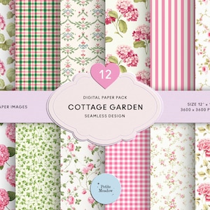 Carta digitale floreale rosa acquerello vintage, carta stampabile shabby chic senza soluzione di continuità, rose rosa, ortensie, carta per scrapbooking verde, diario spazzatura
