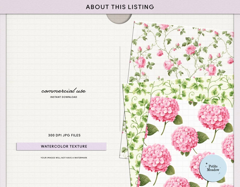 Watercolor Pink Floral Digital Paper Pack, Shabby Chic Roses and ...