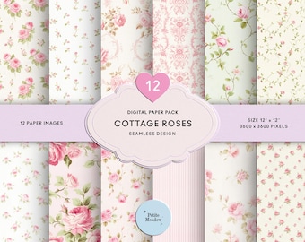 Vintage Watercolor Pink Roses Digital Paper Seamless Shabby Chic Printable Paper Pack Ditsy Roses Scrapbook Paper Collage Sheet Junk Journal