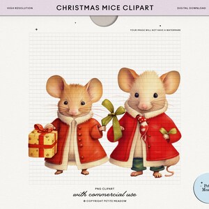 Clipart de ratón navideño, ratón navideño PNG HD, clipart de vacaciones, ratones navideños, diario basura, decoración navideña, pijama navideño, licencia comercial