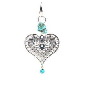 Juego de pendientes de corazón de plata turquesa / Pendientes colgantes de plata de ley / Joyas de piedra natural / Regalo para ella