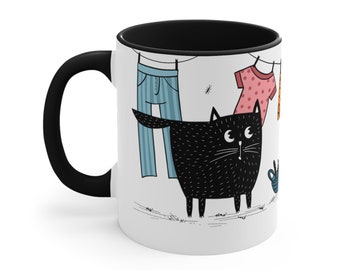 Cats Coffee Mug 11oz, Positive ceramic cup, Black funny cats, Cat lover Gift, Cats with flowers mug, Ceramic mug with cats, Cute kitty mug